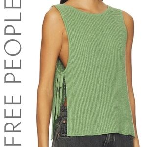 NWT Free People Lizzie Rib Side Tie Sleeveless Cotton & Linen Blend Sweater